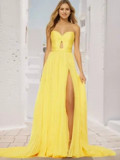 Robe de bal trapèze col en c艙ur traîne Court sans manches fermeture éclair plissée robes de soirée sociale