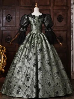 Robe de bal victorienne rococo pour femme manches bouffantes dentelle et volants style historique