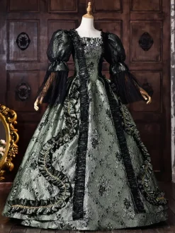 Robe de bal victorienne rococo pour femme manches bouffantes dentelle et volants style historique