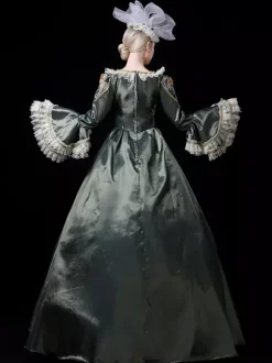 Robe de bal victorienne rococo vintage pour femme manches évasées ornées de dentelle.