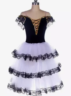 Robe de ballerine blanche à lacets et épaules dénudées pour petite fille en polyester tenue de spectacle