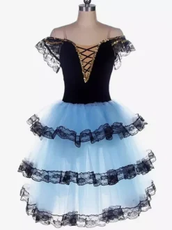 Robe de ballerine blanche à lacets et épaules dénudées pour petite fille en polyester tenue de spectacle