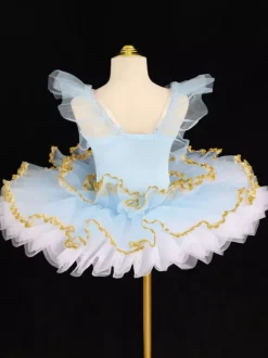 Robe de ballerine bleu ciel clair pour fille ornée d'appliqués de dentelle en polyester idéale pour les spectacles.