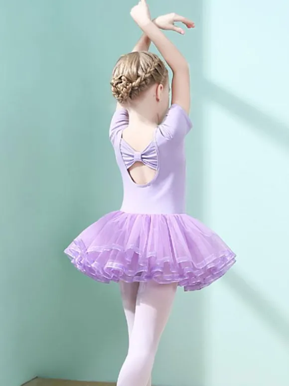 Robe de ballet lilas femme enfant danseuse découpée volants oeuvre plissée mélange de coton robe tunique vêtements de performance costume de danse