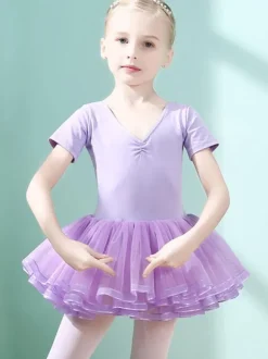 Robe de ballet lilas femme enfant danseuse découpée volants oeuvre plissée mélange de coton robe tunique vêtements de performance costume de danse