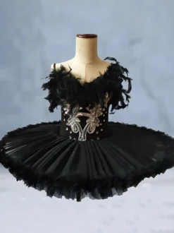 Robe de Ballet noire pour fille ballerine plumes volants dentelle Polyester vêtements de danse