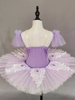 Robe de ballet pour filles lavande en tulle superposé brodé en polyester