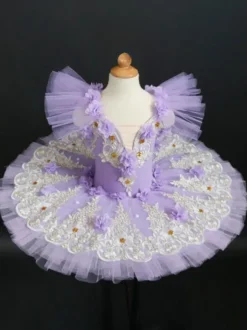 Robe de Ballet Rose Enfant Adulte Ballerine Volants Fleurs Dentelle Polyester Robe Performance Porter