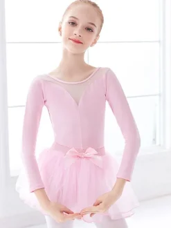 Robe de ballet rouge danseuse enfants arcs plissé bloc de couleur plissé mélange de coton combinaison ensemble vêtements de danse fille costume de danse