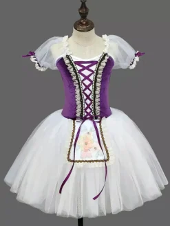 Robe de ballet rouge en dentelle bandage pour fille robe de ballerine en polyester tenue de danse