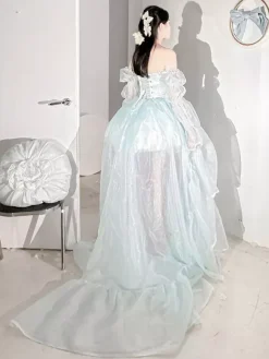 Robe de ballet Sweet Lolita noire à manches longues et n艙uds avec traîne.