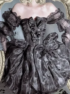 Robe de ballet Sweet Lolita noire à manches longues et n艙uds avec traîne.