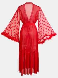 Robe de chambre en soie à manches longues transparente et transparente
