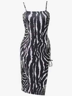 Robe de Club Sexy à lacets sur le côté rayures de tigre bretelles Spaghetti Coachella Party Clubwear