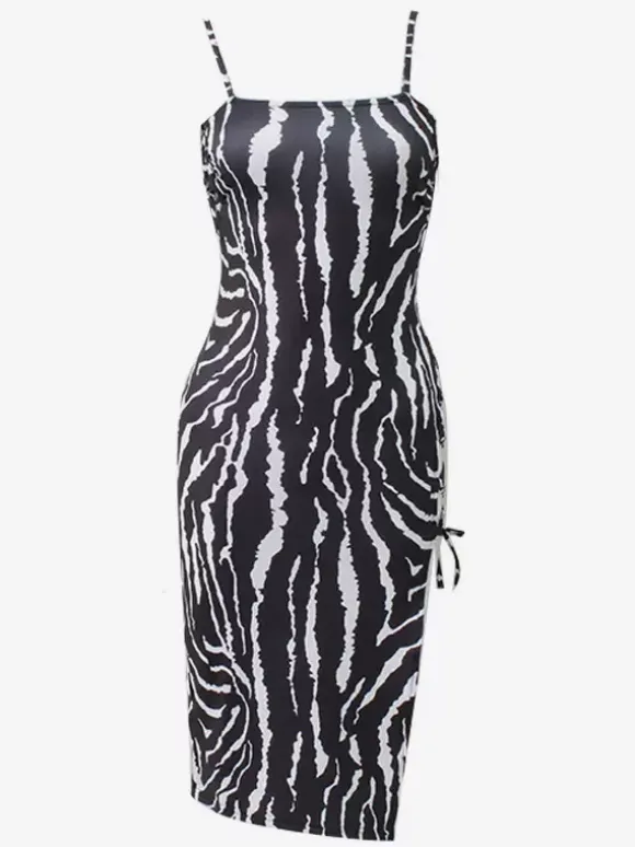 Robe de Club Sexy à lacets sur le côté rayures de tigre bretelles Spaghetti Coachella Party Clubwear