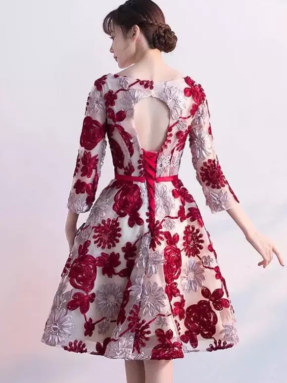 Robe de cocktail col bateau demi-manche bleu marine foncé longueur au genou Robe de soirée