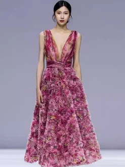 Robe de cocktail vintage robe de bal glamour longueur thé col en V fleurs