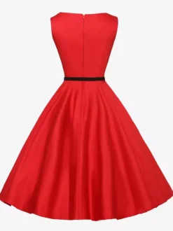 Robe de cocktail vintage années 1950 pour femme - Robe midi style Audery sans manches col bateau coupe trapèze et ceinture - Idéale pour un mariage (2026)