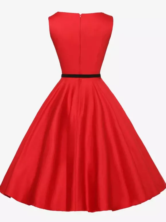 Robe de cocktail vintage années 1950 pour femme - Robe midi style Audery sans manches col bateau coupe trapèze et ceinture - Idéale pour un mariage (2026)