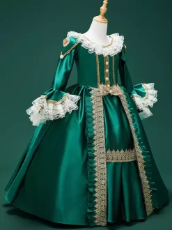 Robe de costume Marie Antoinette en dentelle de polyester rétro vert foncé pour fille tunique rétro robe de bal masqué