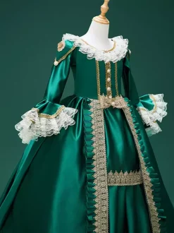 Robe de costume Marie Antoinette en dentelle de polyester rétro vert foncé pour fille tunique rétro robe de bal masqué