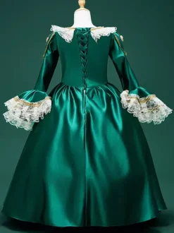 Robe de costume Marie Antoinette en dentelle de polyester rétro vert foncé pour fille tunique rétro robe de bal masqué