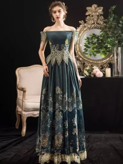 Robe de Cour Marie-Antoinette Style Rococo Vert Forêt Robe Décolletée Épaules Dénudées Cérémonie Princesse Victorienne