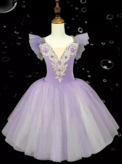 Robe de danse de ballet pour enfants jupe de ballet à volants brodés et dos nu pour spectacle de danse pour enfants