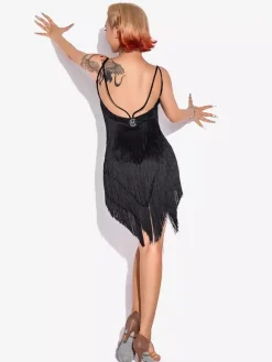 Robe de danse latine à franges robe en polyester pour femme costume de danseuse spaghetti