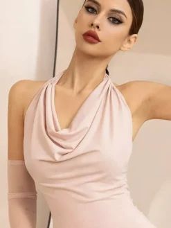 Robe de danse latine noire à volants pour femme dos nu sculptant costume de danse latine