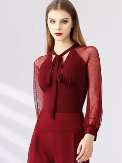 Robe de danse pour femmes manches longues décolleté en ruban costumes de danse de salon