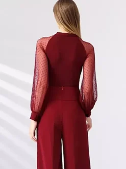 Robe de danse pour femmes manches longues décolleté en ruban costumes de danse de salon