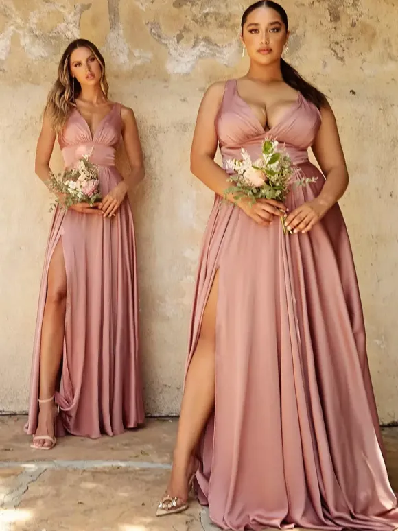 Robe de demoiselle d'honneur en soie élastique comme du satin robe de bal sirène au sol