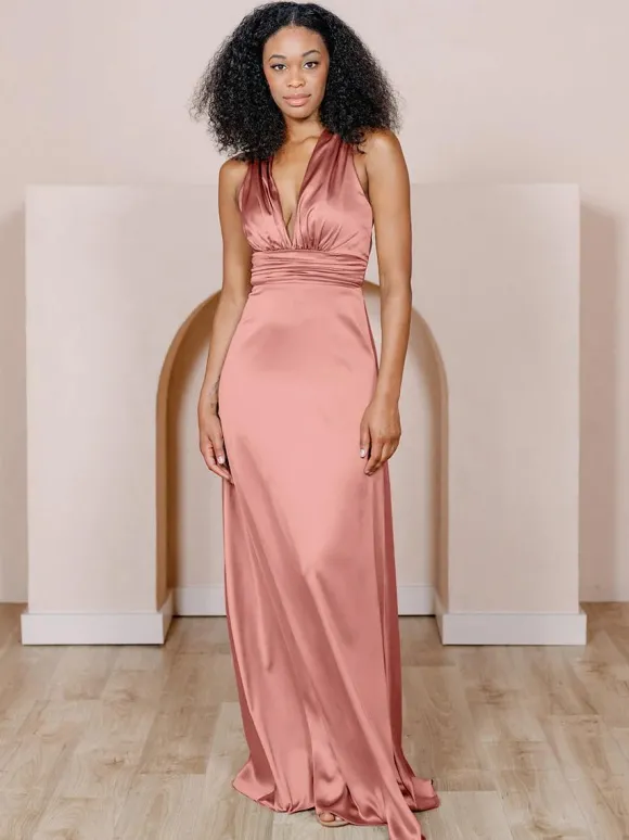 Robe de demoiselle d'honneur en tissu satiné ligne a longueur au sol robes formelles