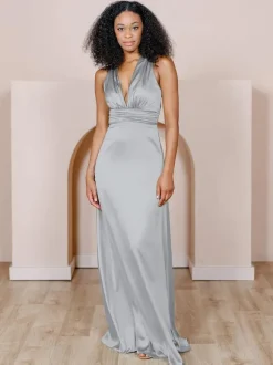 Robe de demoiselle d'honneur en tissu satiné ligne a longueur au sol robes formelles