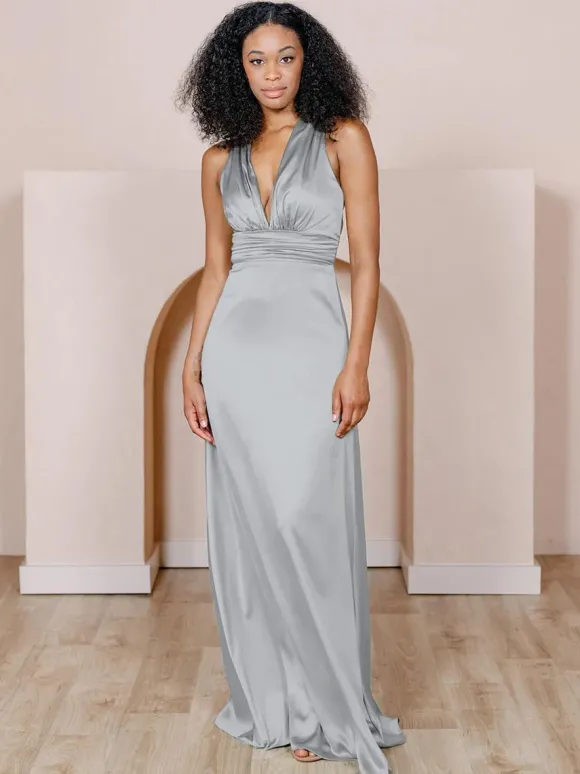 Robe de demoiselle d'honneur en tissu satiné ligne a longueur au sol robes formelles