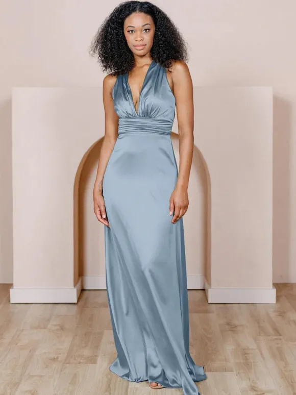 Robe de demoiselle d'honneur en tissu satiné ligne a longueur au sol robes formelles