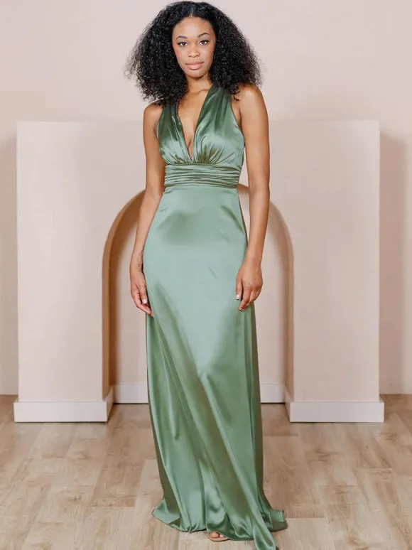 Robe de demoiselle d'honneur en tissu satiné ligne a longueur au sol robes formelles
