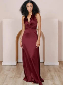 Robe de demoiselle d'honneur en tissu satiné ligne a longueur au sol robes formelles