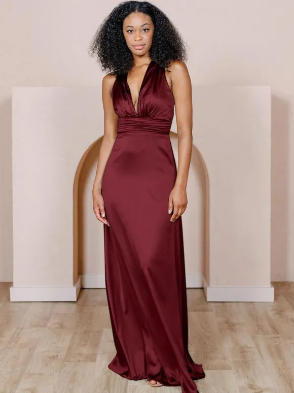 Robe de demoiselle d'honneur en tissu satiné ligne a longueur au sol robes formelles