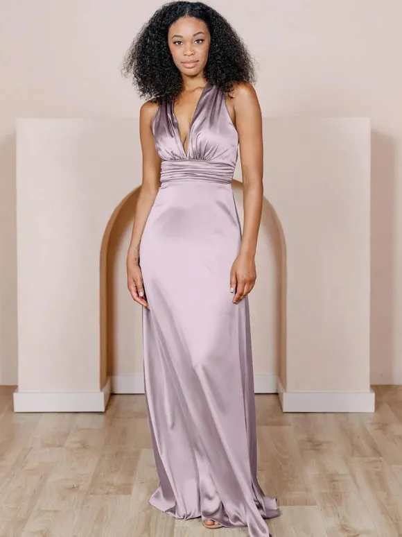 Robe de demoiselle d'honneur en tissu satiné ligne a longueur au sol robes formelles