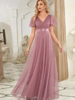 Robe de demoiselle d'honneur en tulle coupe trapèze longueur au sol robe de cortège nuptial