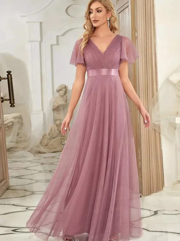 Robe de demoiselle d'honneur en tulle coupe trapèze longueur au sol robe de cortège nuptial