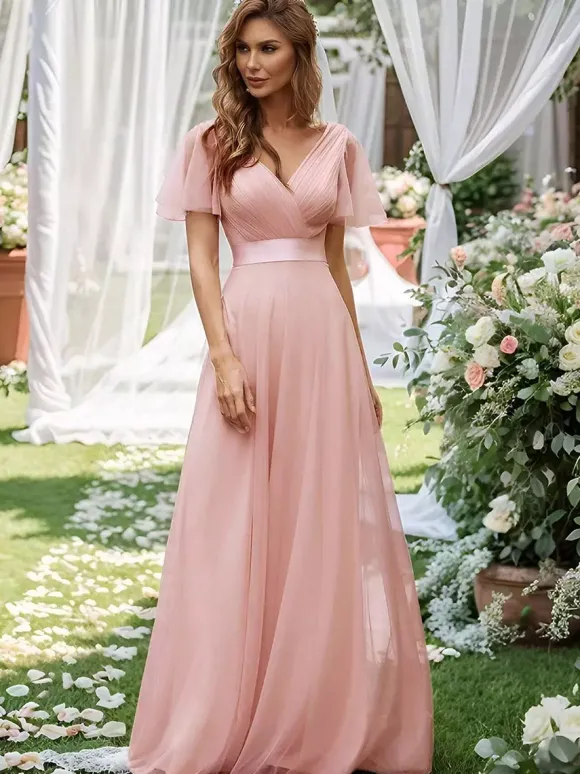 Robe de demoiselle d'honneur en tulle coupe trapèze longueur au sol robe de cortège nuptial