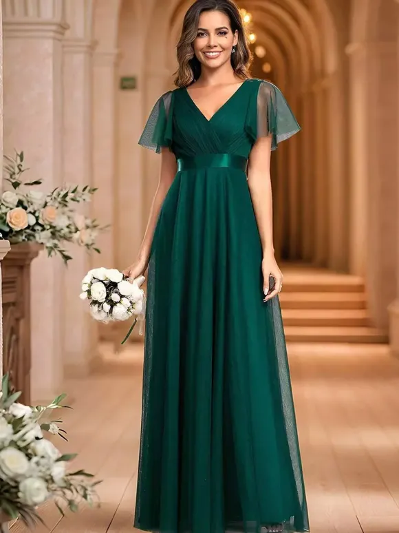 Robe de demoiselle d'honneur en tulle coupe trapèze longueur au sol robe de cortège nuptial