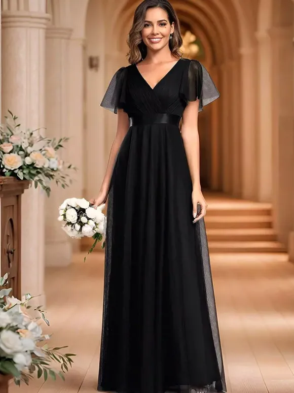 Robe de demoiselle d'honneur en tulle coupe trapèze longueur au sol robe de cortège nuptial