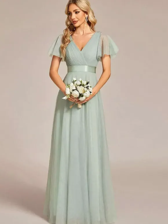 Robe de demoiselle d'honneur en tulle coupe trapèze longueur au sol robe de cortège nuptial