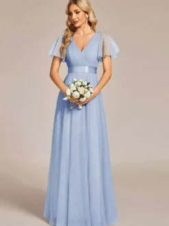 Robe de demoiselle d'honneur en tulle coupe trapèze longueur au sol robe de cortège nuptial