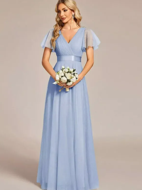 Robe de demoiselle d'honneur en tulle coupe trapèze longueur au sol robe de cortège nuptial