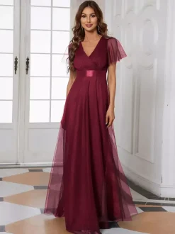 Robe de demoiselle d'honneur en tulle coupe trapèze longueur au sol robe de cortège nuptial